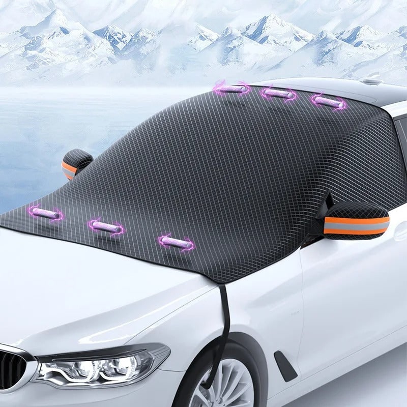 Magnetic Car Windshield Snow Cover with Side Mirror Protectors and Reflective Stripes