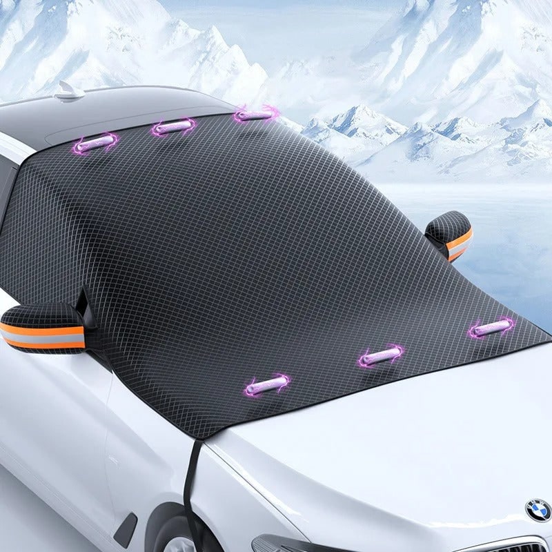Magnetic Car Windshield Snow Cover with Side Mirror Protectors and Reflective Stripes