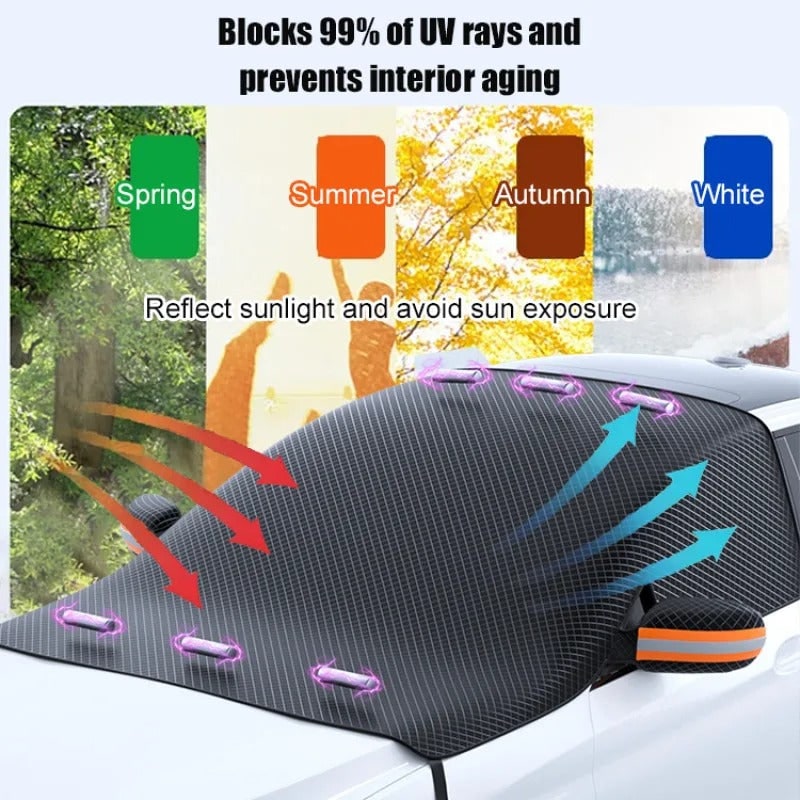 Magnetic Car Windshield Snow Cover with Side Mirror Protectors and Reflective Stripes