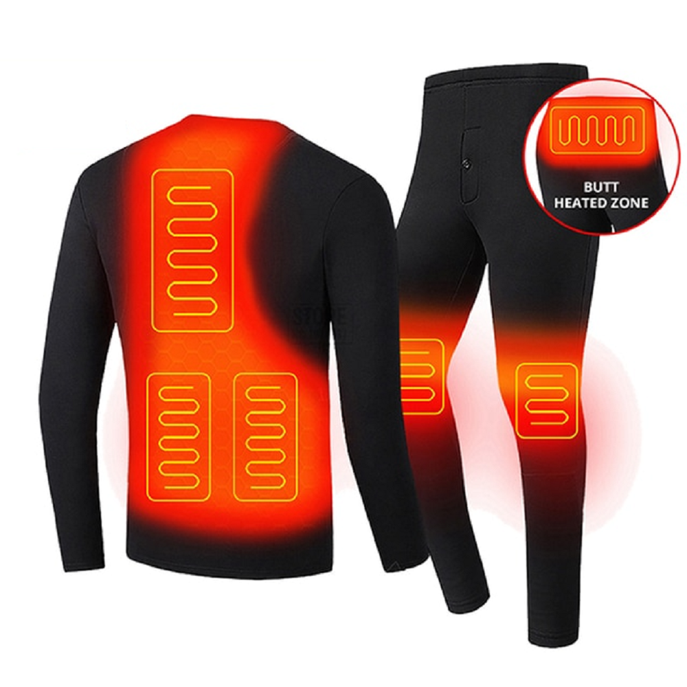 Men's Electric Heated Long Johns Thermal Underwear Set with USB Power and Flatlock Seams