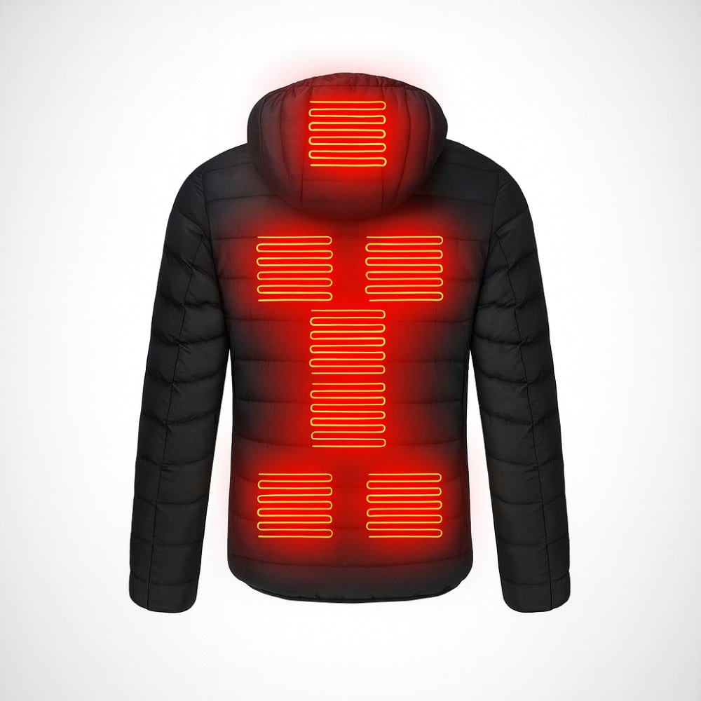 Men's Heated Puffer Winter Jacket with Temperature Control and Built-In Hood Coat