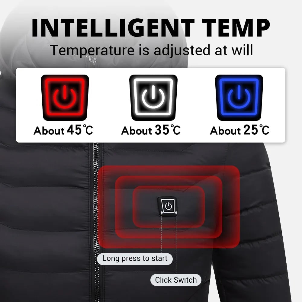 Men's Heated Puffer Winter Jacket with Temperature Control and Built-In Hood Coat