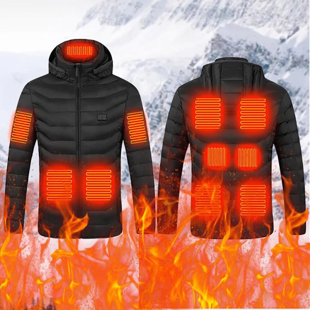 Men's Heated Puffer Winter Jacket with Temperature Control and Built-In Hood Coat