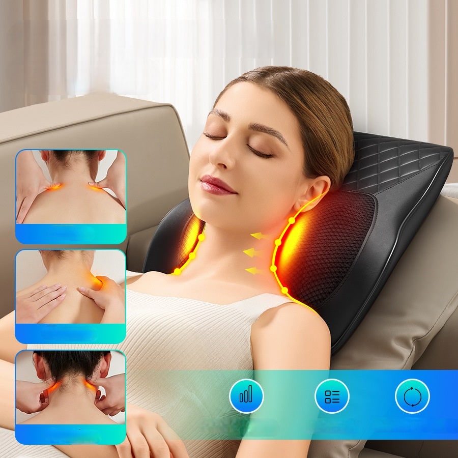 Neck Massager and Massage Pillow with Shiatsu Heated Cushion for Shoulder Relief