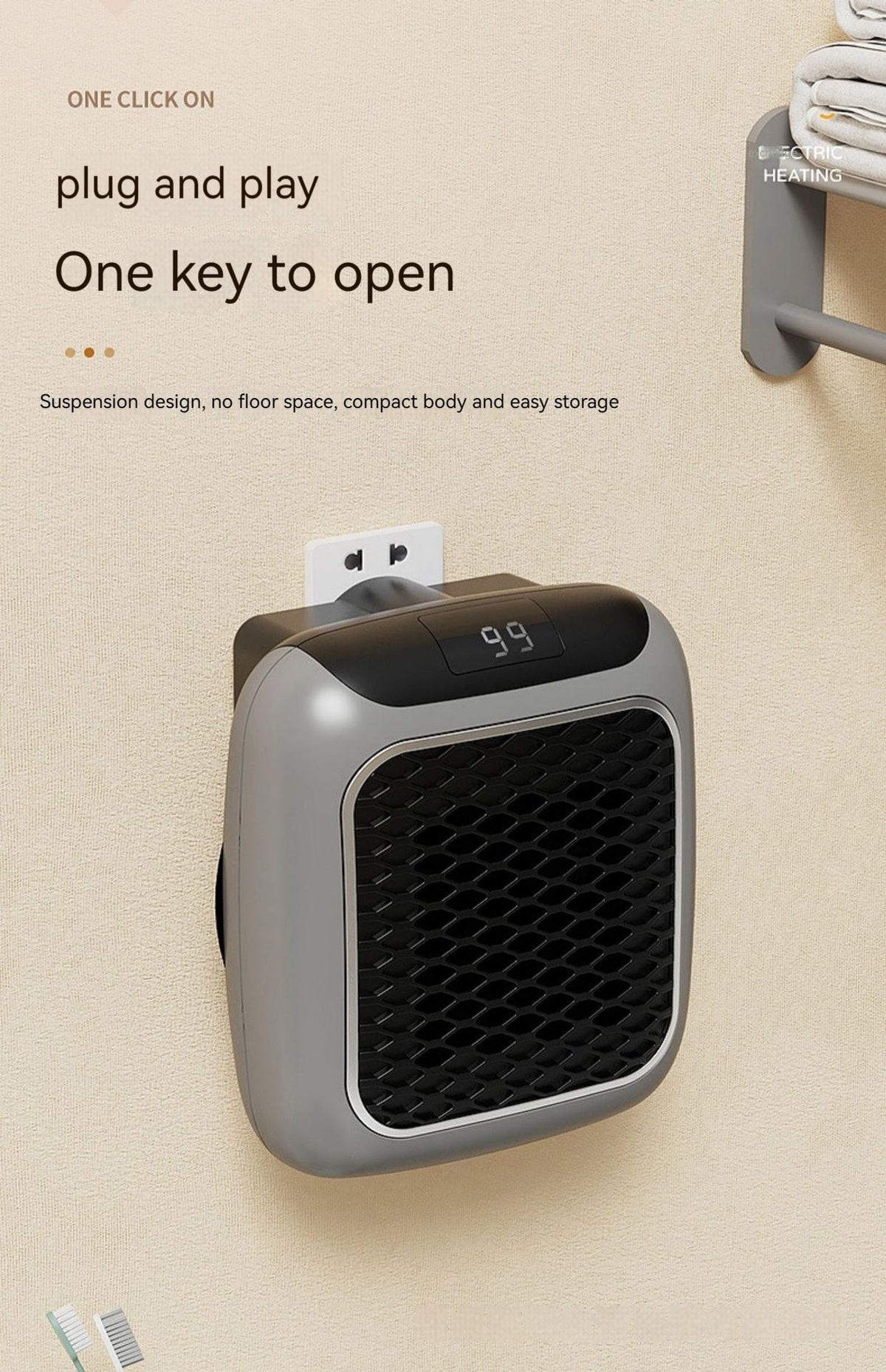 Plug in Space Heater with Digital Display and Honeycomb Grille