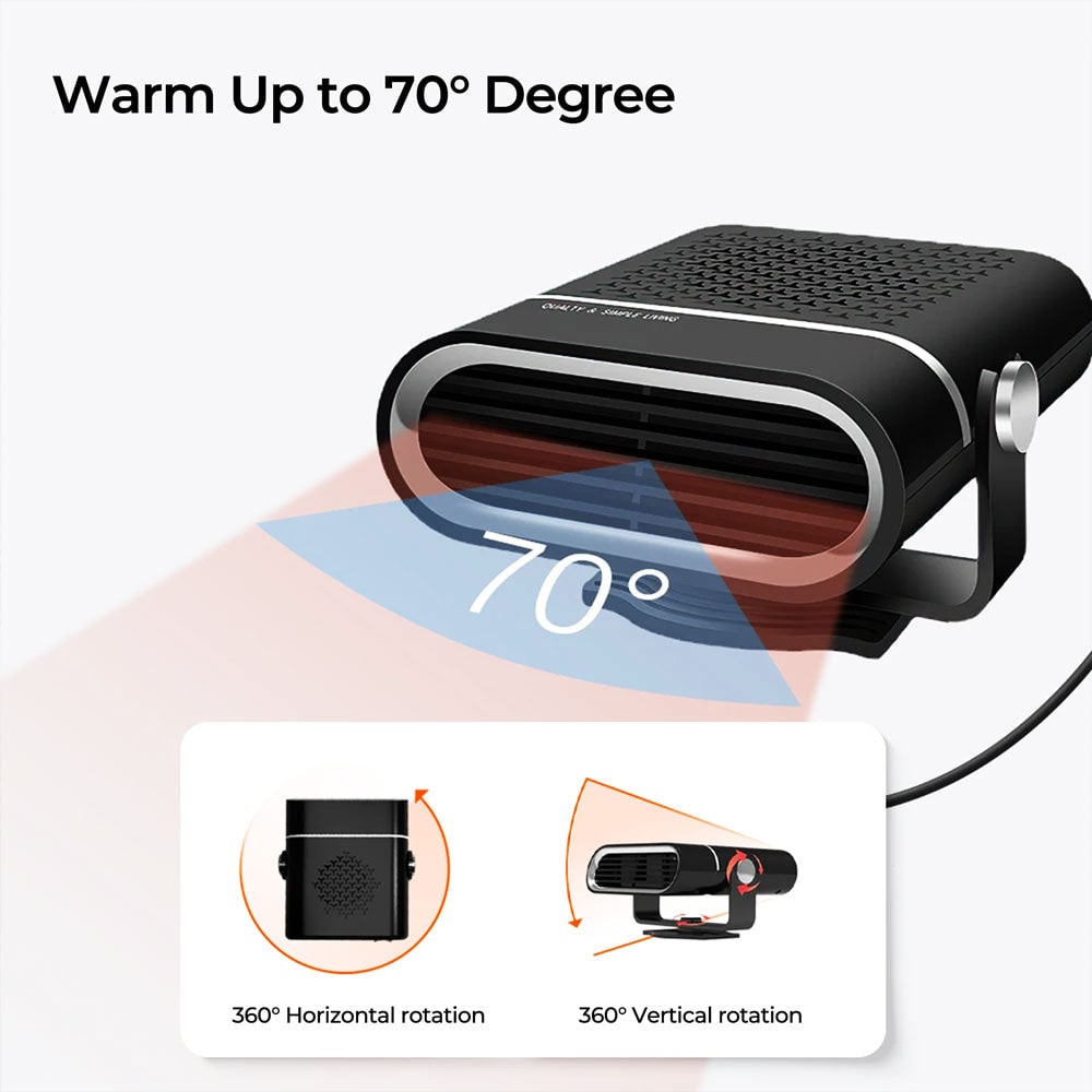 Portable Car Heater and Auto with 12v Plug in Fan and Quick Heat Defrost 12 Volt Dc