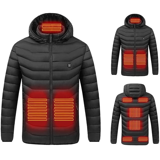 Puffer Heated Jacket with 9 Heating Zones Hood and Quilted Design