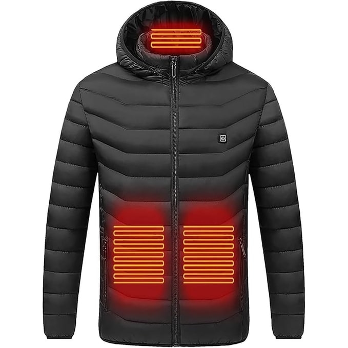Puffer Heated Jacket with 9 Heating Zones Hood and Quilted Design