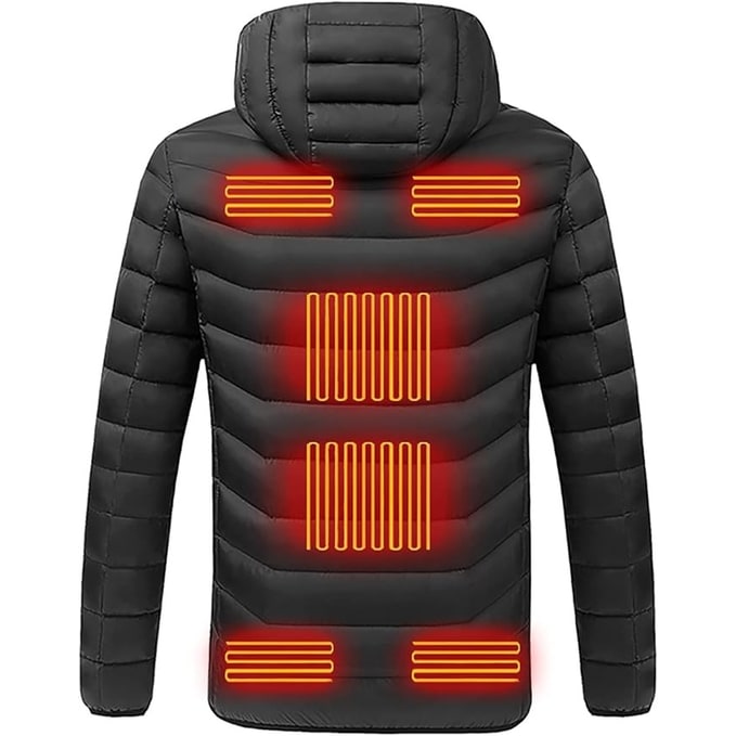 Puffer Heated Jacket with 9 Heating Zones Hood and Quilted Design