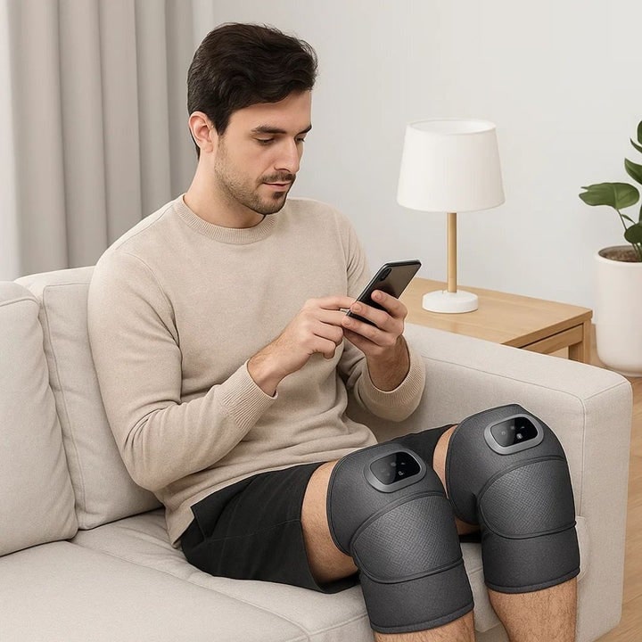 Rechargeable Heated Knee Massager and Wrap with Vibration Adjustable Heat and Digital Controls