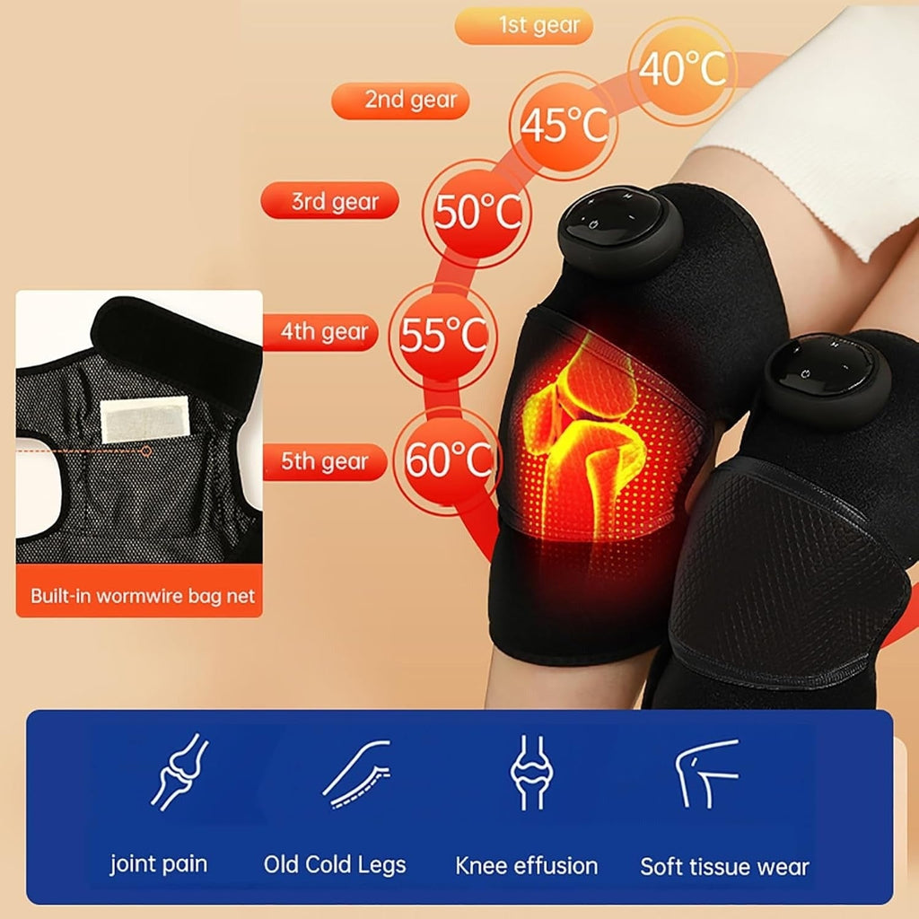 Rechargeable Heated Knee Massager and Wrap with Vibration Adjustable Heat and Digital Controls