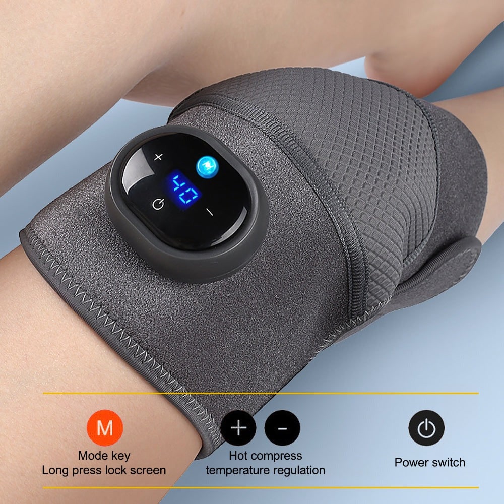 Rechargeable Heated Knee Massager and Wrap with Vibration Adjustable Heat and Digital Controls