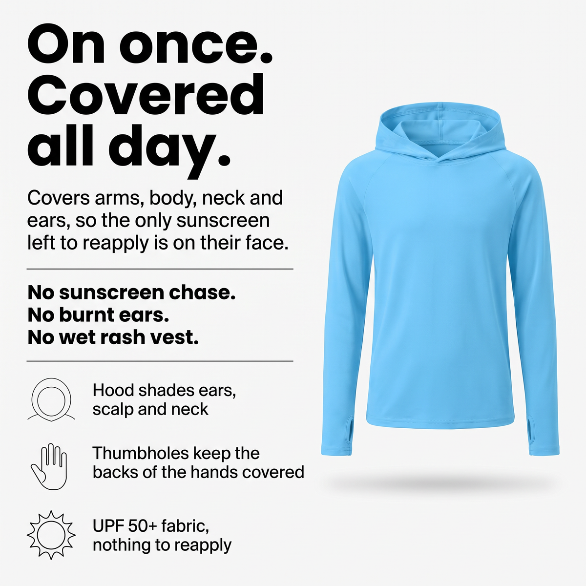 Kids' Sun Hoodie - UPF 50+ Long Sleeve UV Top for Boys & Girls