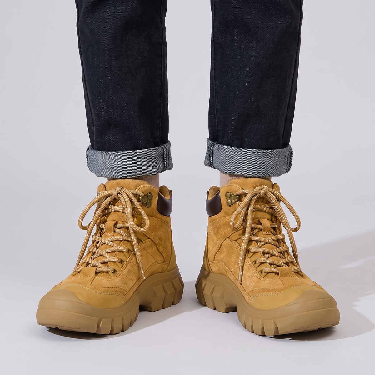 Women's Walking Boots - Suede Leather Ankle Boots, Chunky Grip Sole