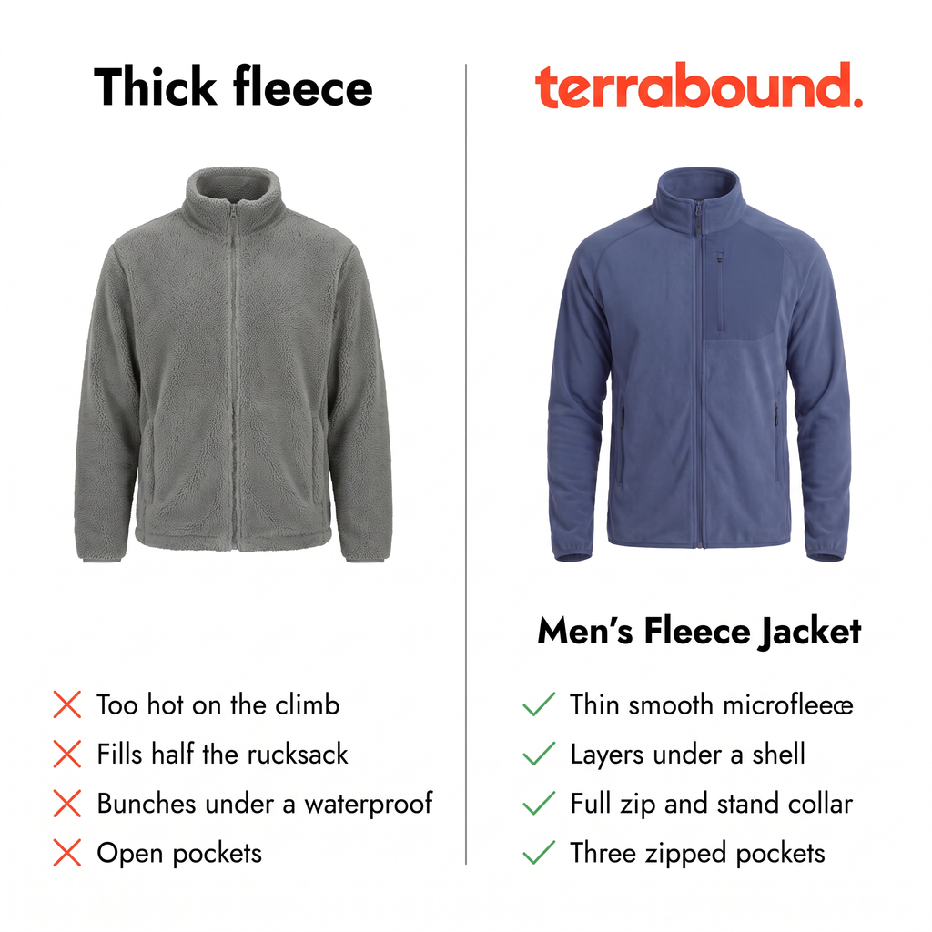 Men's Fleece Jacket - Lightweight Zip Up Fleece for Walking & Hiking