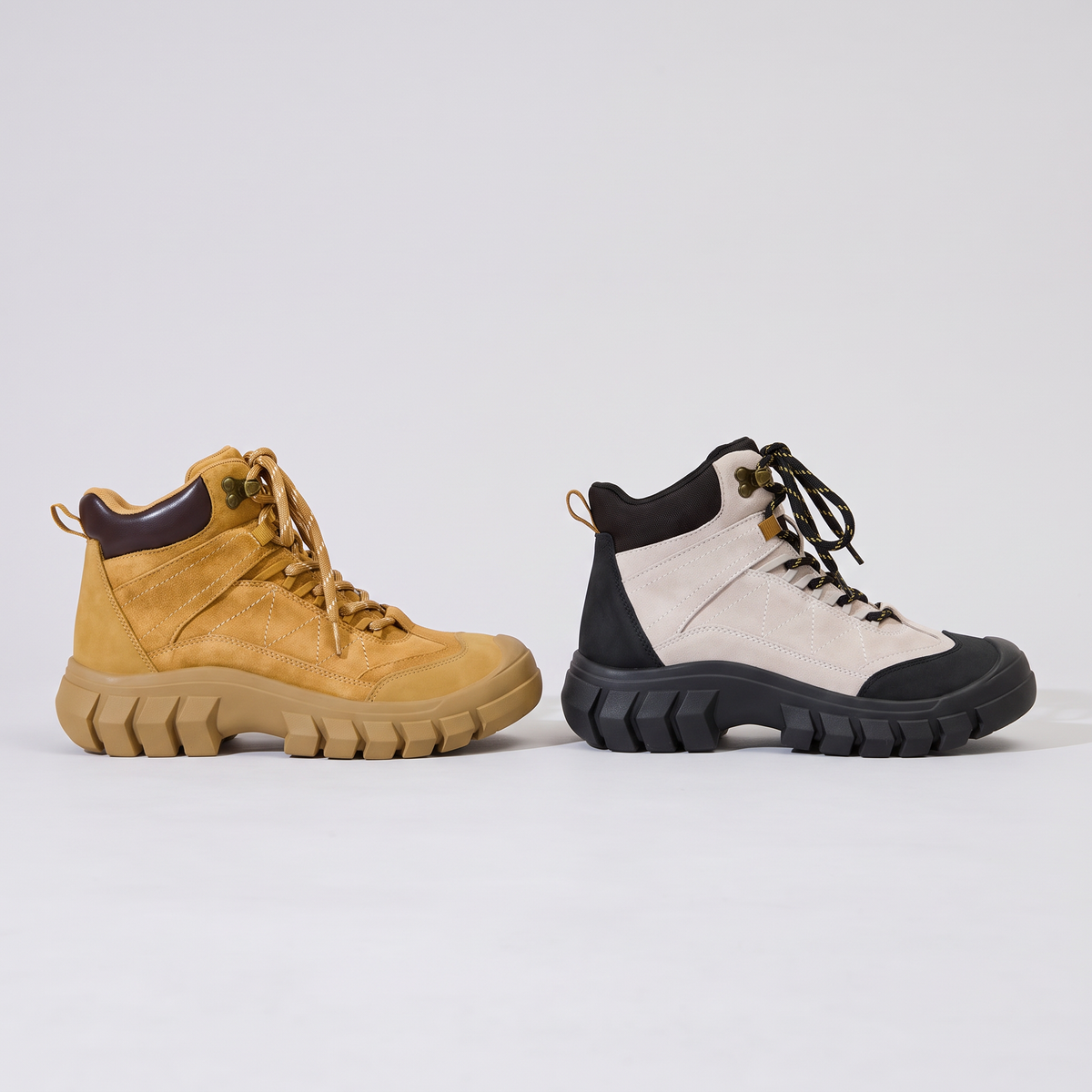 Women's Walking Boots - Suede Leather Ankle Boots, Chunky Grip Sole