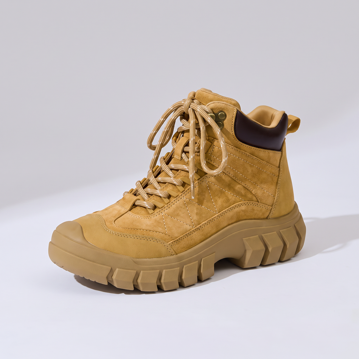 Women's Walking Boots - Suede Leather Ankle Boots, Chunky Grip Sole