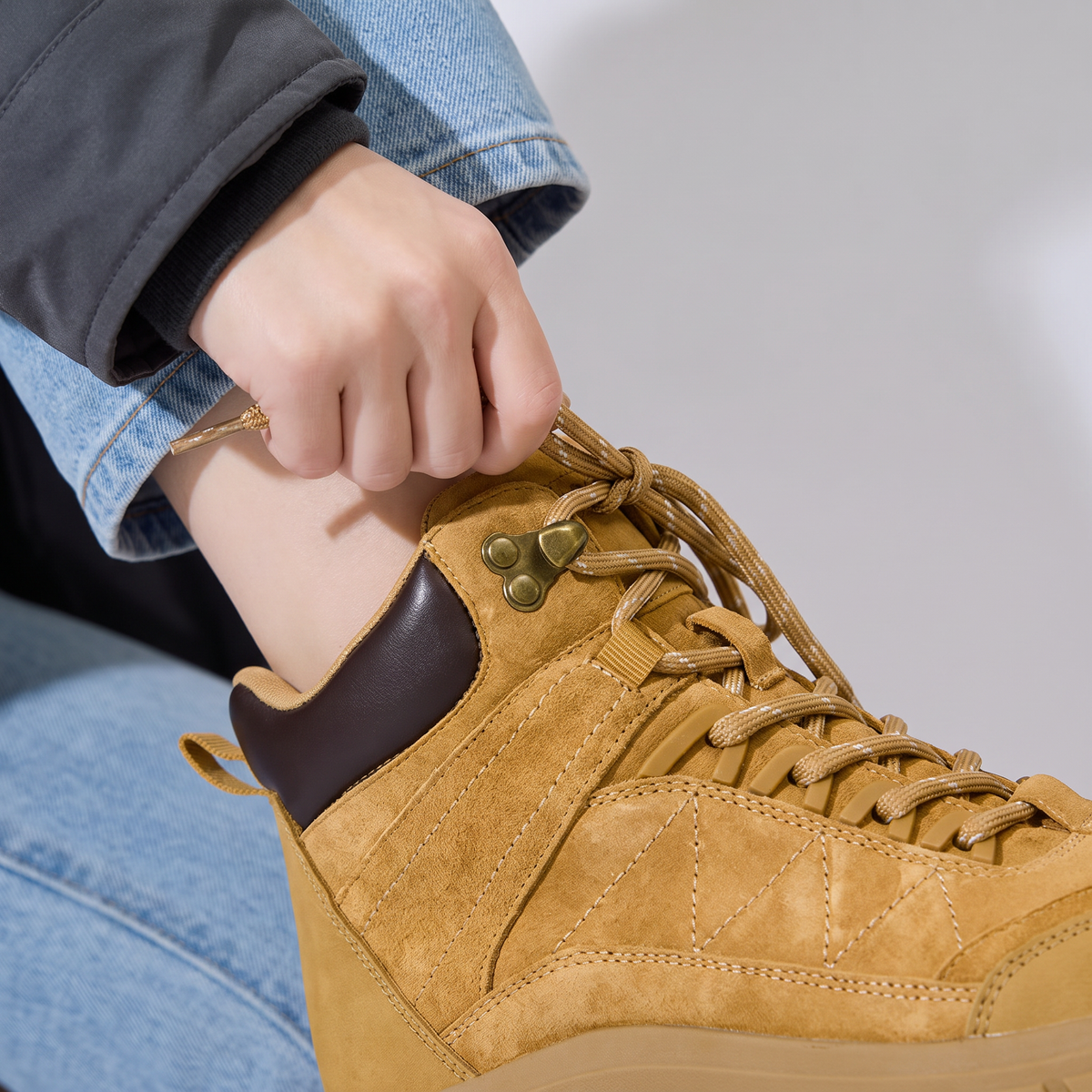 Women's Walking Boots - Suede Leather Ankle Boots, Chunky Grip Sole