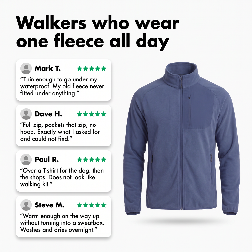 Men's Fleece Jacket - Lightweight Zip Up Fleece for Walking & Hiking