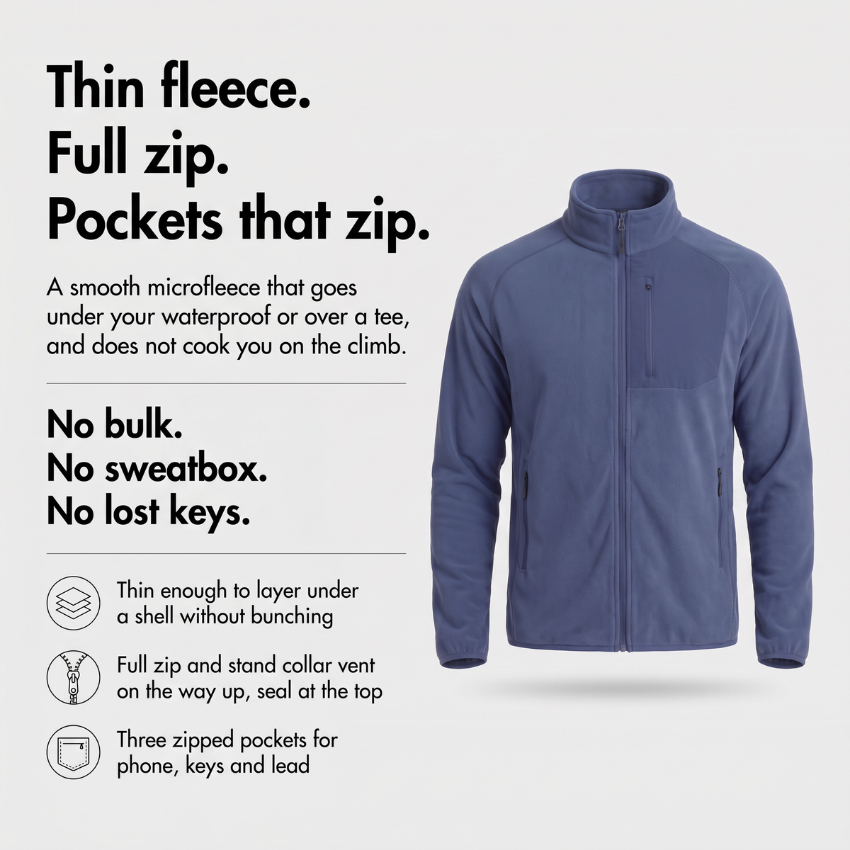 Men's Fleece Jacket - Lightweight Zip Up Fleece for Walking & Hiking