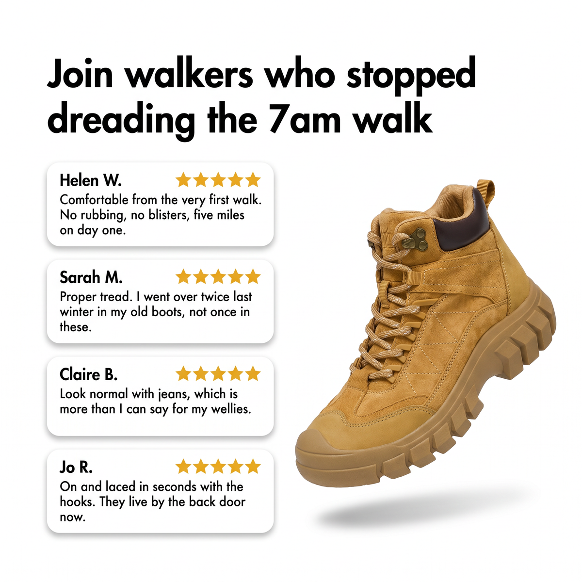 Women's Walking Boots - Suede Leather Ankle Boots, Chunky Grip Sole