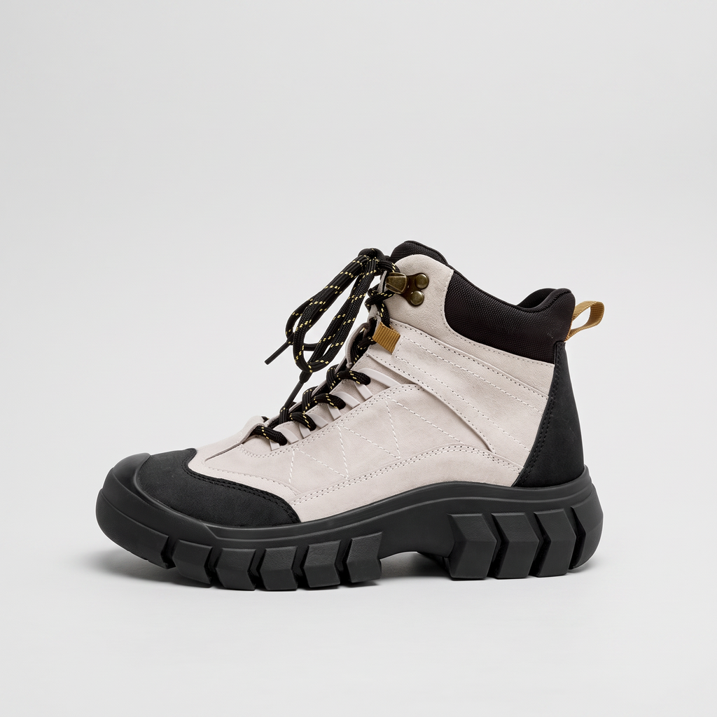 Women's Walking Boots - Suede Leather Ankle Boots, Chunky Grip Sole