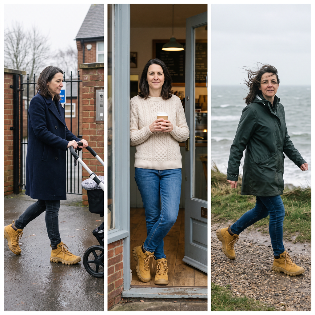 Women's Walking Boots - Suede Leather Ankle Boots, Chunky Grip Sole