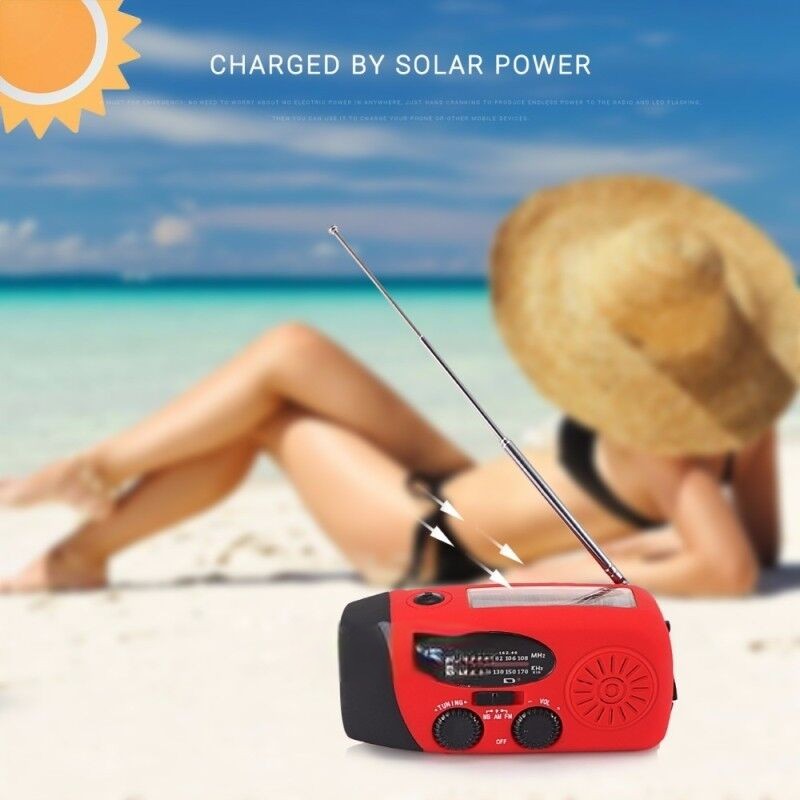 Portable Emergency Solar Radio with Hand Crank, NOAA Weather Alerts, LED Flashlight & 1000mAh Power Bank