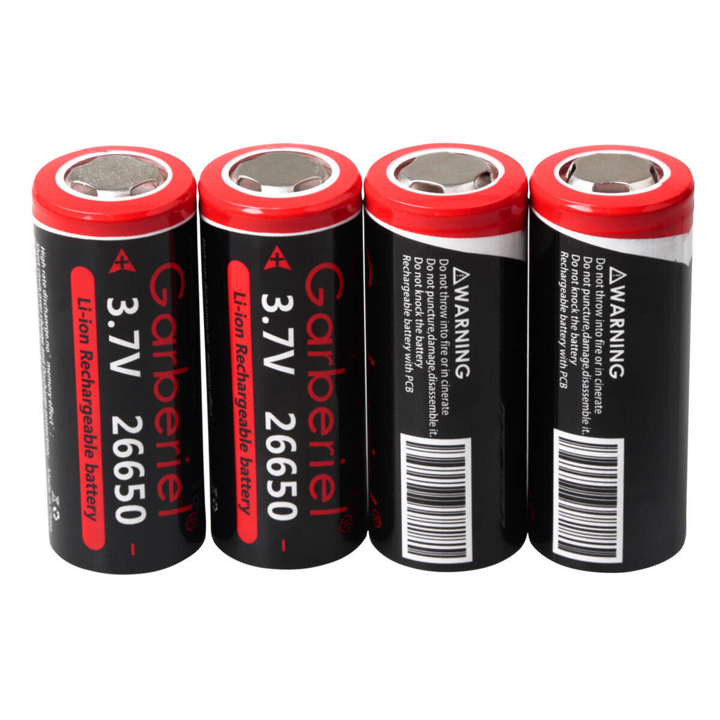 26650 Li-ion 3.7V Rechargeable Batteries – Flat Top, High Capacity Pack of 2