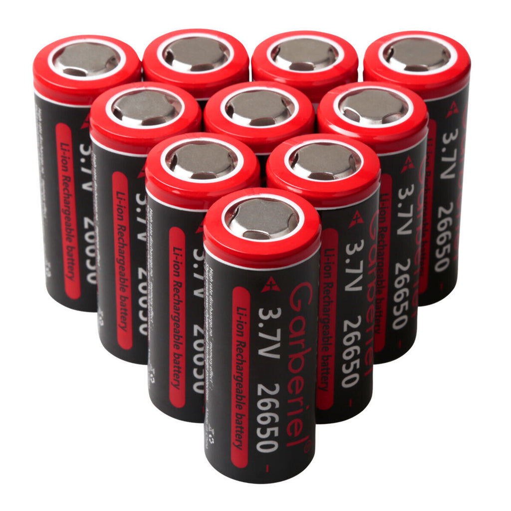 26650 Li-ion 3.7V Rechargeable Batteries – Flat Top, High Capacity Pack of 2