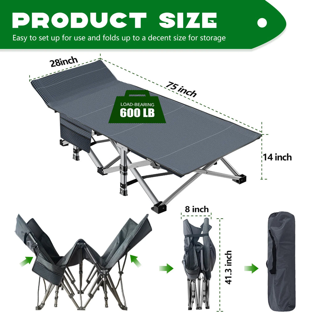 Heavy-Duty Camping Cot with Mattress – Portable Folding Outdoor Bed for Adults & Kids