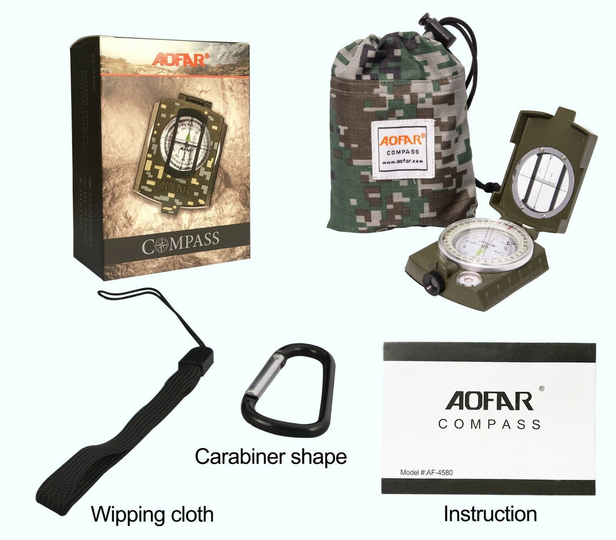 Military Lensatic Sighting Metal Compass with Carrying Pouch