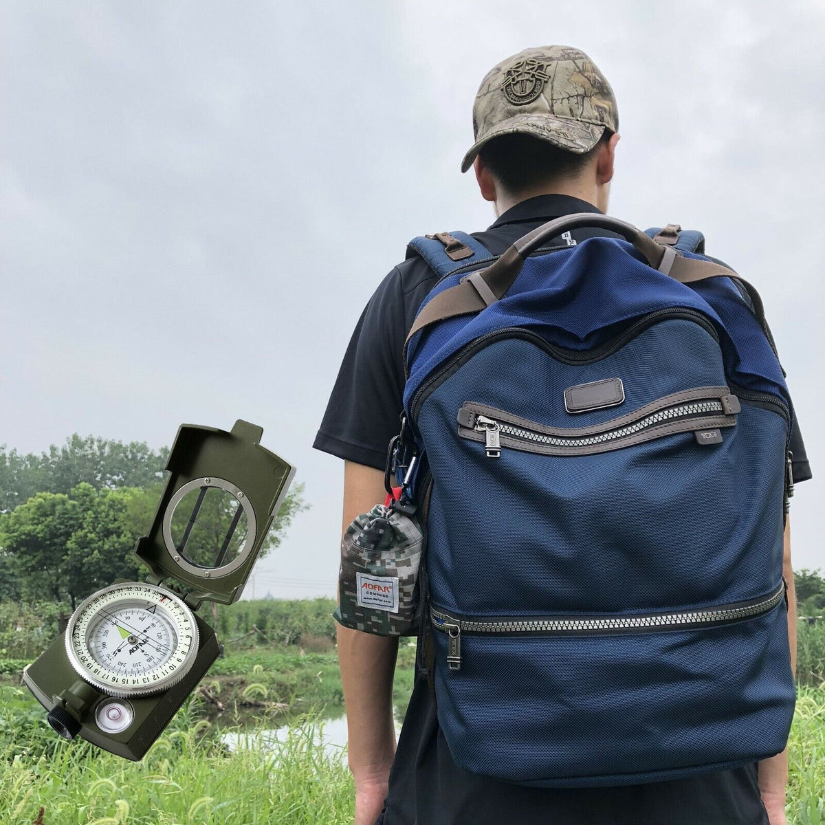 Military Lensatic Sighting Metal Compass with Carrying Pouch