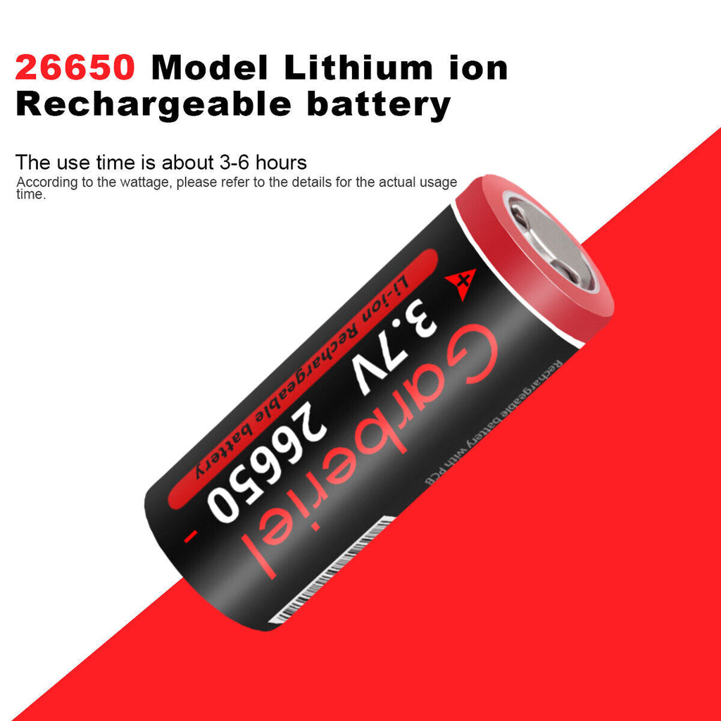 26650 Li-ion 3.7V Rechargeable Batteries – Flat Top, High Capacity Pack of 2