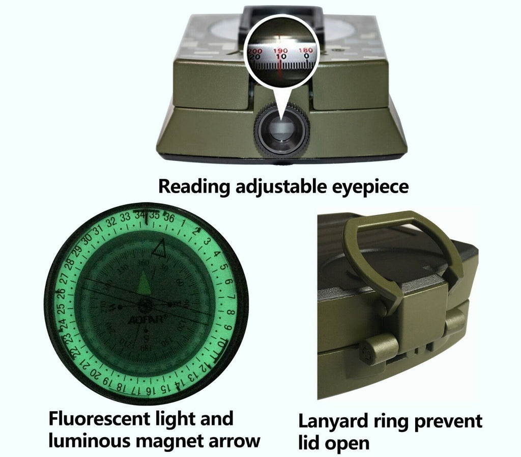 Military Lensatic Sighting Metal Compass with Carrying Pouch