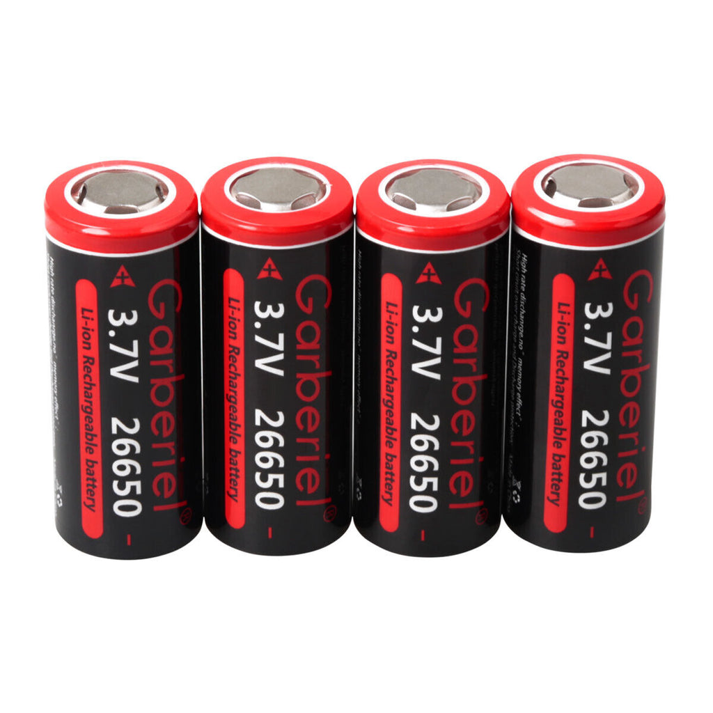 26650 Li-ion 3.7V Rechargeable Batteries – Flat Top, High Capacity Pack of 2