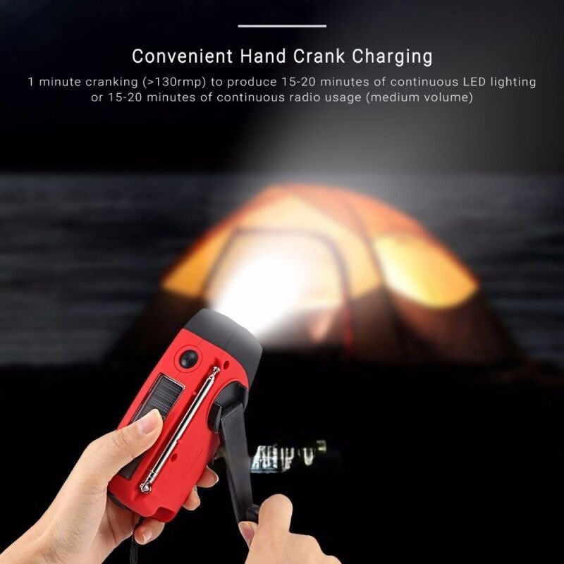 Portable Emergency Solar Radio with Hand Crank, NOAA Weather Alerts, LED Flashlight & 1000mAh Power Bank
