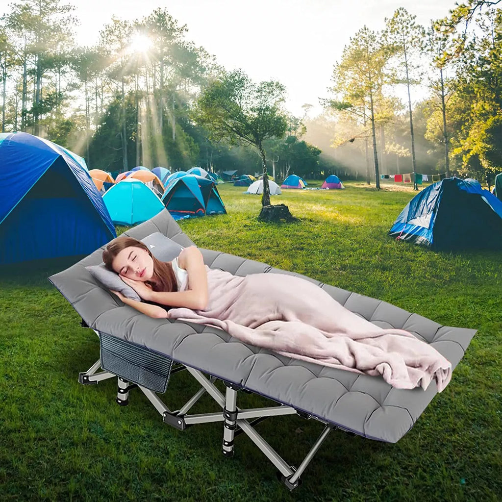 Heavy-Duty Camping Cot with Mattress – Portable Folding Outdoor Bed for Adults & Kids