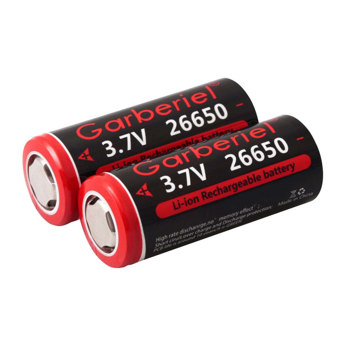 26650 Li-ion 3.7V Rechargeable Batteries – Flat Top, High Capacity Pack of 2