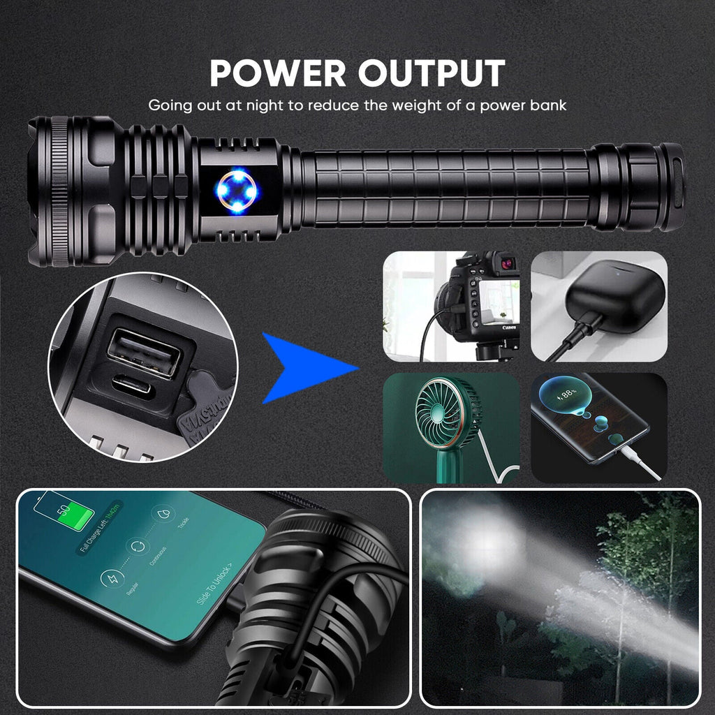 99000LM Powerful XHP90 USB Rechargeable LED Flashlight
