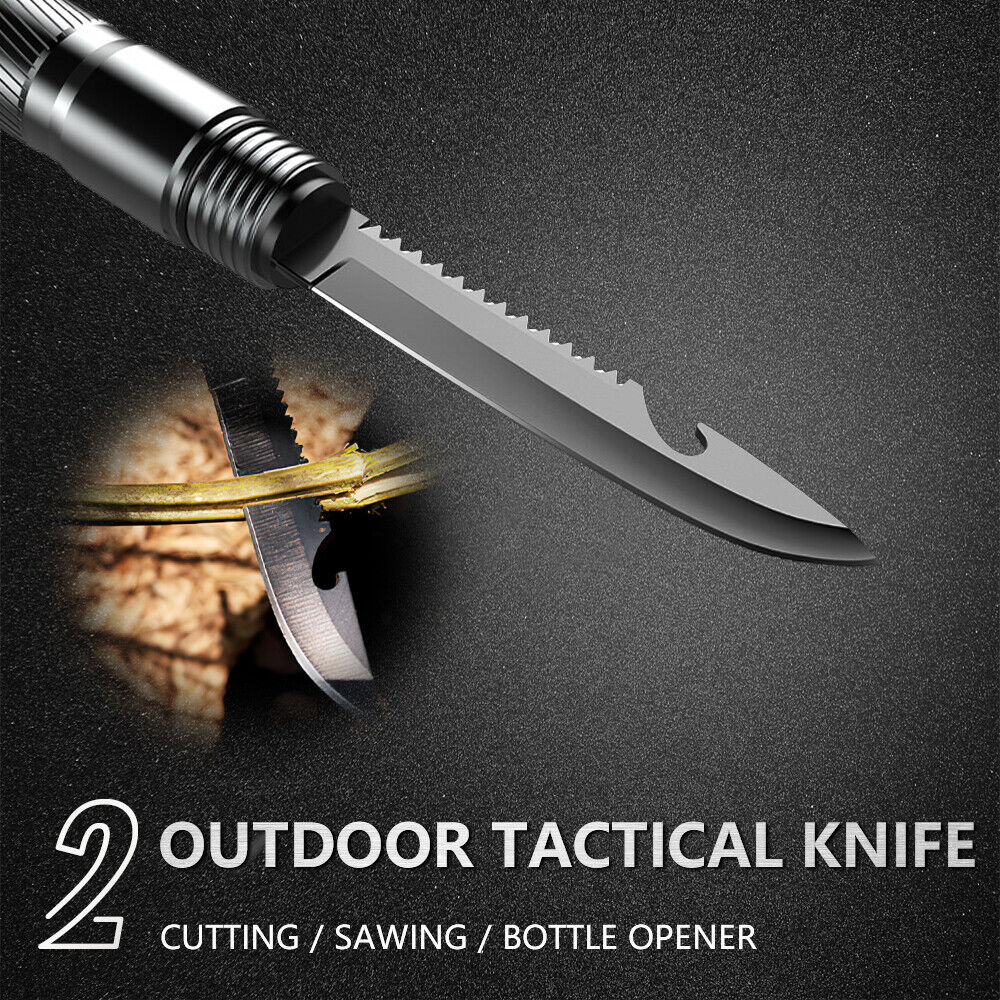 Tactical Hiking Walking Stick – Collapsible Survival Trekking Pole with Compass, Knife, Firestarter & Tungsten Icebreaker