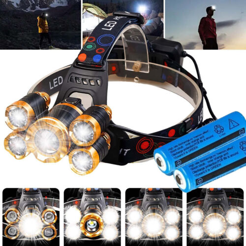 Super Bright 5x LED Rechargeable Waterproof Headlamp Kit – Adjustable Beam, 4 Modes, Camping & Survival