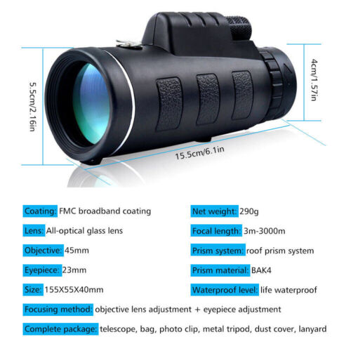 40x60 Zoom HD Monocular Telescope  / Spotting Scope  with BAK4 Prisms