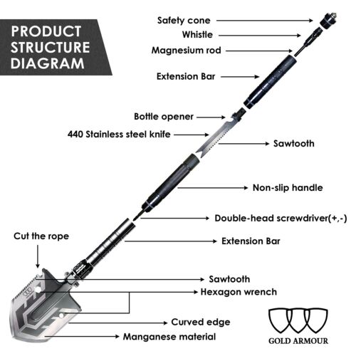 19-in-1 Heavy Duty Multi-Function Folding Shovel