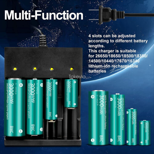 Universal Smart Charger – 4 Bay USB/DC Charger for 18650, 26650 & Li-ion Rechargeable Batteries