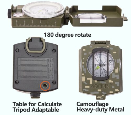 Military Lensatic Sighting Metal Compass with Carrying Pouch