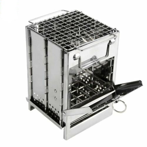 Portable Stainless Steel Wood Burning Camping Stove – Folding Picnic & BBQ Grill (Compact & Lightweight)