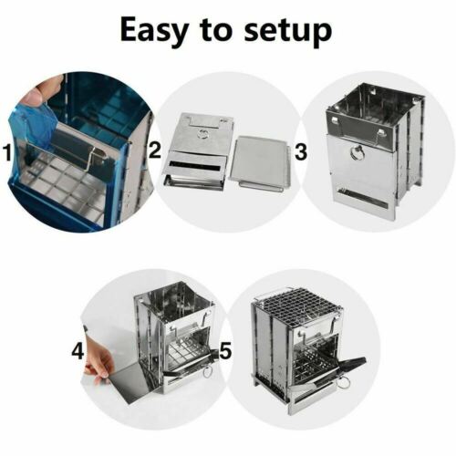 Portable Stainless Steel Wood Burning Camping Stove – Folding Picnic & BBQ Grill (Compact & Lightweight)