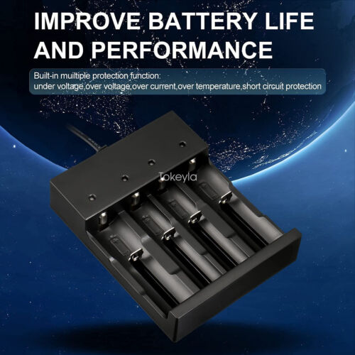 Universal Smart Charger – 4 Bay USB/DC Charger for 18650, 26650 & Li-ion Rechargeable Batteries