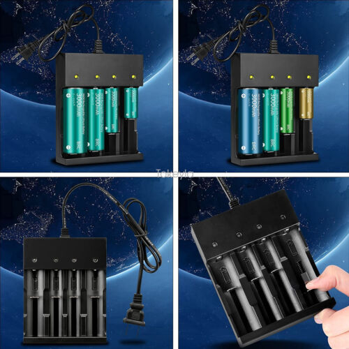 Universal Smart Charger – 4 Bay USB/DC Charger for 18650, 26650 & Li-ion Rechargeable Batteries